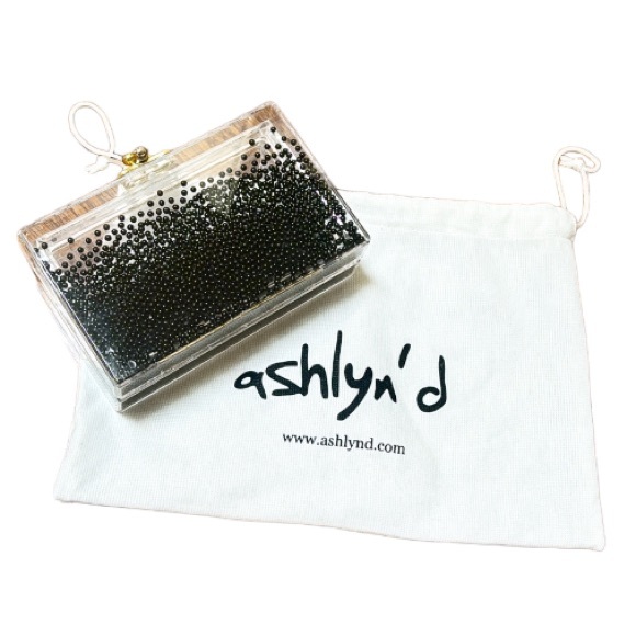 ashlyn’d clear acrylic box black bead shaker statement clutch bag